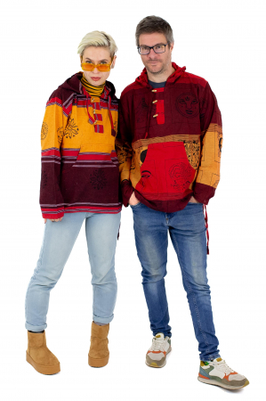 Hanorace - Hanorac unisex cu print si nasturi de lemn - Albastru Inchis
