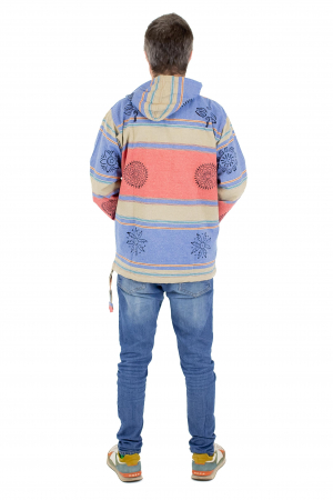Hanorac unisex cu print si nasturi de lemn - Albastru Inchis [8]