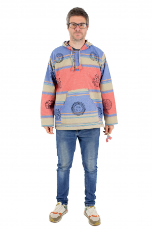 Hanorac unisex cu print si nasturi de lemn - Albastru Inchis [6]