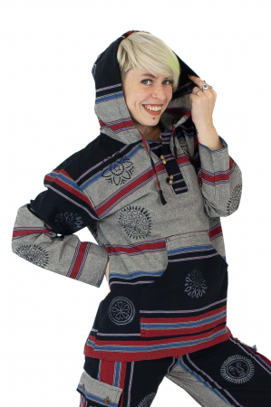 Hanorac unisex cu print si nasturi de lemn - Albastru Inchis [0]