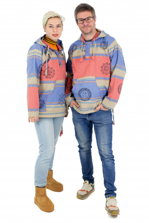 Hanorac unisex cu print si nasturi de lemn - Albastru Inchis [3]