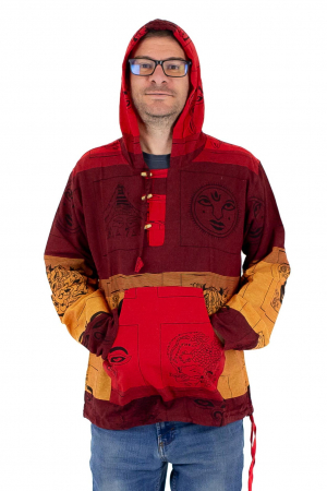 Hanorac unisex cu print si nasturi de lemn - Albastru Inchis [1]
