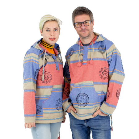 Hanorace - Hanorac unisex cu print si nasturi de lemn - Albastru Inchis