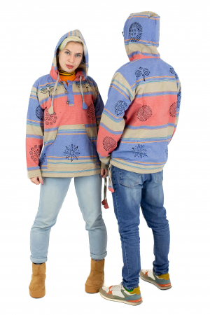 Hanorac unisex cu print si nasturi de lemn - Albastru Inchis [5]