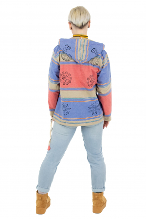 Hanorac unisex cu print si nasturi de lemn - Albastru Inchis [9]