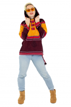 Hanorac unisex cu print si nasturi de lemn - Albastru Inchis [1]