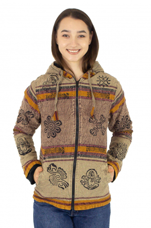 Hanorace - Hanorac unisex din bumbac și polar printat manual - Maro