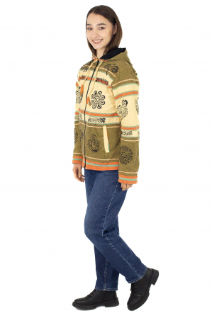 Hanorac unisex din bumbac și polar printat manual - Crem [3]