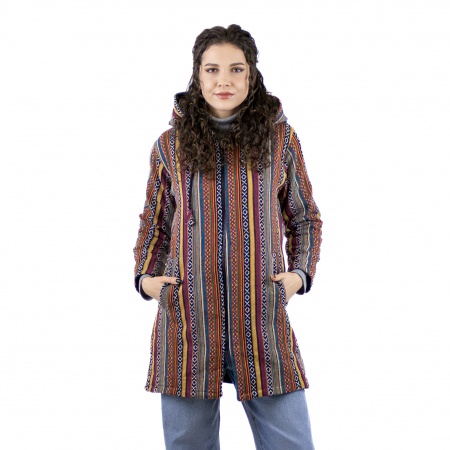 Jachete - Jachetă din bumbac lungă, cambrată, model Gheri - Culori calde