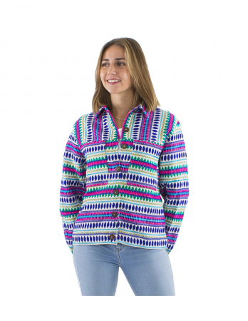 Jachete - Jachetă damă cu model colorat - Albastru
