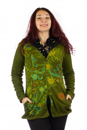 PROMOȚII - Jacheta de toamna cu print floral - Verde inchis