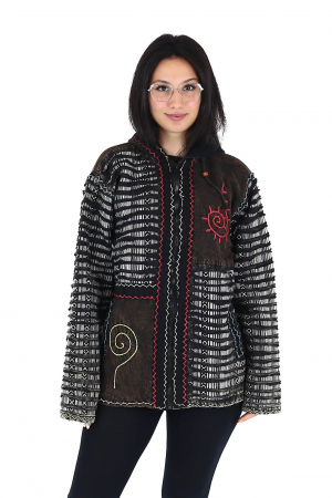 Jachete - Jacheta din bumbac captusita din polar razor-cut si broderie - Negru