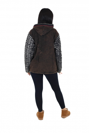 Jacheta din bumbac captusita din polar razor-cut si broderie - Negru [4]