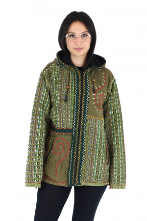 Jachete - Jacheta din bumbac captusita din polar razor-cut si broderie - Verde