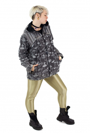 Jacheta din bumbac cu fermoar regular fit - Mushrooms - Negru [2]