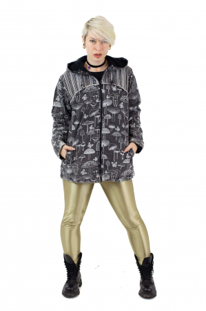 Jacheta din bumbac cu fermoar regular fit - Mushrooms - Negru [1]