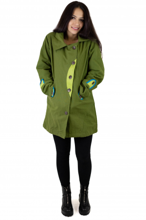 Jacheta din bumbac cu nasturi - Verde inchis [2]