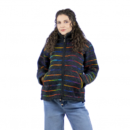ÎMBRĂCĂMINTE - Jachetă din lână căptușită cu polar - Dungi multicolore