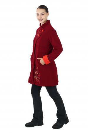 Jacheta din polar cu fermoar ascuns si nasturi voluminosi - Visiniu [3]