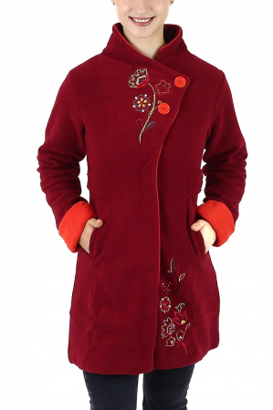 Jacheta din polar cu fermoar ascuns si nasturi voluminosi - Visiniu [5]