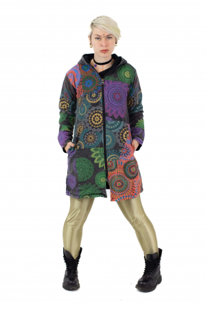 Jacheta lunga din bumbac cambrata cu fermoar - Multicolor [1]