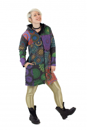 Jacheta lunga din bumbac cambrata cu fermoar - Multicolor [2]