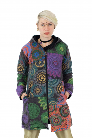 Jacheta lunga din bumbac cambrata cu fermoar - Multicolor [0]