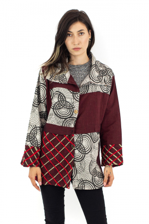 Jachete - Jacheta cu print abstract - Visiniu