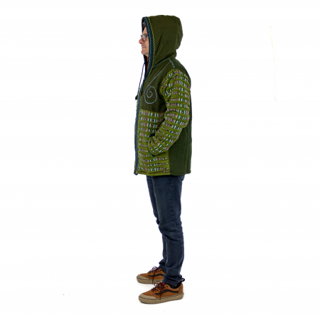 Jachetă unisex din bumbac căptușită din polar razor-cut și broderie - Verde [2]