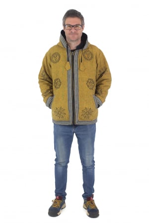 Jacheta unisex din bumbac si polar si polar cu print Mustar [5]