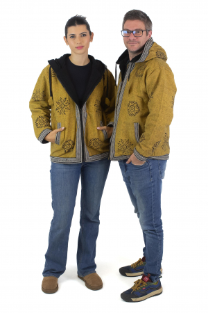 Jacheta unisex din bumbac si polar si polar cu print Mustar [3]