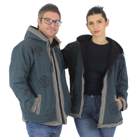 Jachete - Jacheta unisex din bumbac si polar si polar cu print Mustar