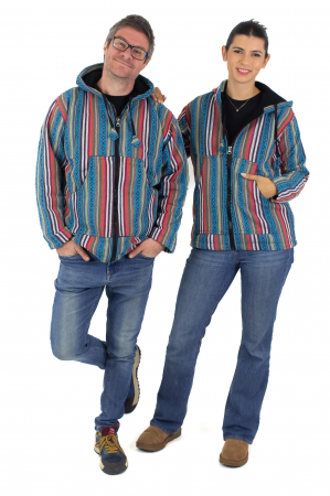 Jacheta unisex gheri din bumbac si polar - Turquoise [5]