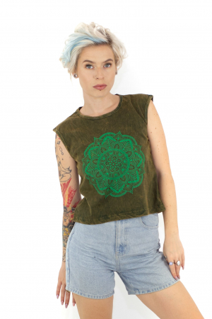 Maiou cu print lotus - Khaki [0]