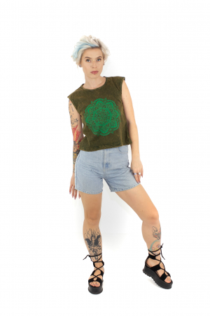 Maiou cu print lotus - Khaki [1]