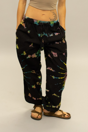 Pantaloni - Pantaloni Baggy din bumbac cu buzunare laterale și șnur în talie - Tie Dye