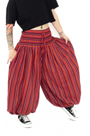 Pantaloni bufanți în dungi cu bandă lată [0]
