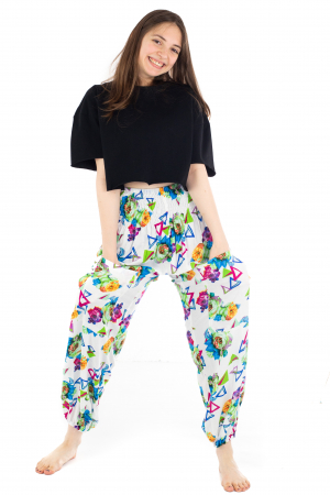 Pantaloni cu banda elastica si motive geometrice [4]