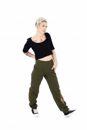 Pantaloni cu buzunare laterale si broderie [2]