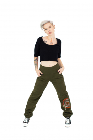 Pantaloni cu buzunare laterale si broderie [1]