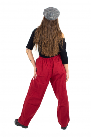 Pantaloni cu croi drept si elastic in talie - Rosu [2]