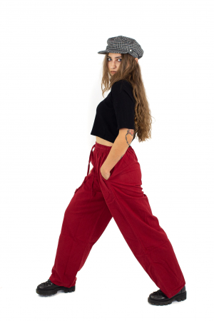 Pantaloni cu croi drept si elastic in talie - Rosu [3]