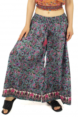 Pantaloni cu croi lejer din material fluid si fir auriu - Model 12 [0]