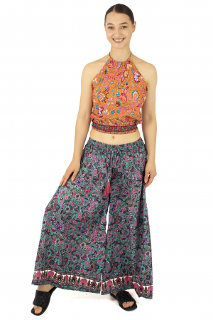 Pantaloni cu croi lejer din material fluid si fir auriu - Model 12 [1]