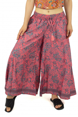 Pantaloni cu croi lejer din material fluid si fir auriu - Model 12 [0]