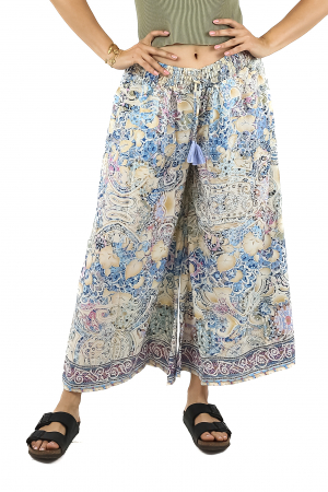 Pantaloni - Pantaloni cu croi lejer din material fluid si fir auriu - Model 12