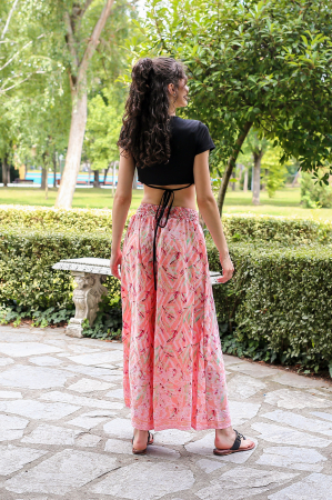 Pantaloni cu croi lejer din material fluid si fir auriu - Model 21 [3]
