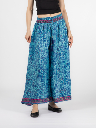 Pantaloni - Pantaloni cu croi lejer din material fluid și fir auriu - Model 34
