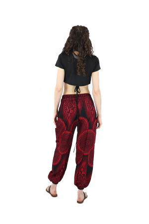 Pantaloni cu print abstract  si cu ajustare prin snur - Negru cu Rosu [3]