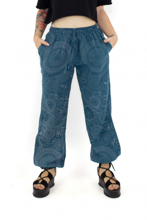 Pantaloni cu print Mandala all over- Petrol [0]